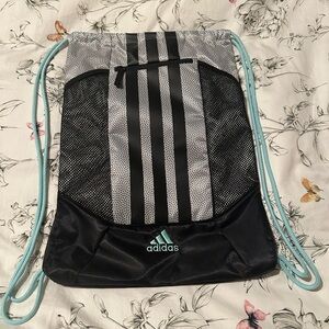 Adidas Black, Gray and Turquoise Drawstring Backpack